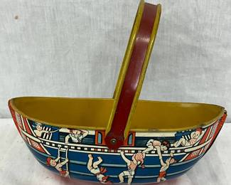 5″ x 9″ Metal Handled Basket with Nautical-Themed Lithograph