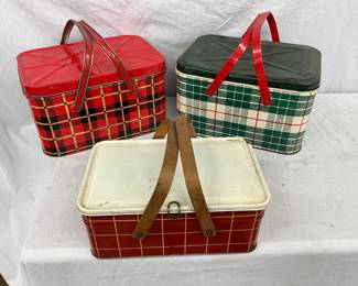Three Vintage Metal Picnic Pails