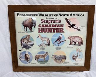 Early 1950s Framed Advertisement for Seagram’s ‘Canadian Hunter’ Featuring Endangered Wildlife of No