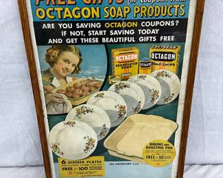 Framed Octagon Soap Products Paper Advertisement, 14 1/2 x 22 Inches