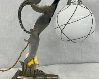 Art Deco-Style Metal Table Lamp with Glass Globe Shade, 10″ x 12″