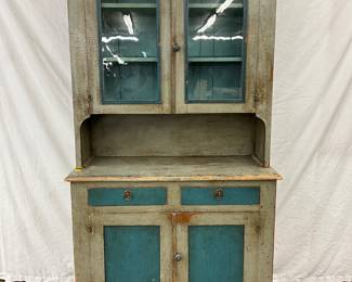 Prim 2pc Step-Back Cupboard with Glass Doors, 19th Century