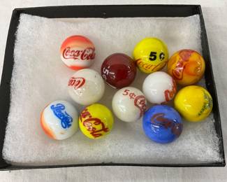 Advertising Logo Glass Marbles Featuring Coca-Cola and John Deere