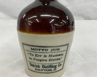 Vintage Motto Mini Jug by Detrick Distilling Co., Dayton, Ohio, 4 1/2 x 2 1/2 Inches