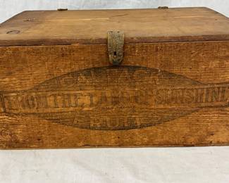 Wooden Crate with Hinged Lid and CAL PACK Branding, 15 1/2in by 7 1/2in