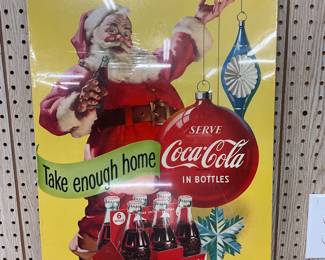 1954 Coca-Cola Cardboard Advertising Sign Featuring Santa and Six-Pack Graphics