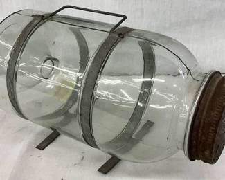 Early Glass Minnow Trap Metal Frame and Wooden Lid