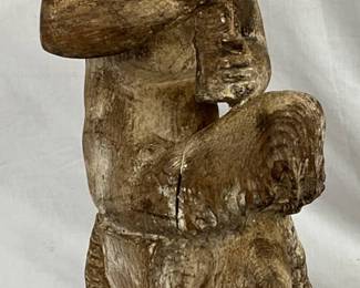 Carved Wooden Sculpture of Boy with Instrument, 31 Inches Tall