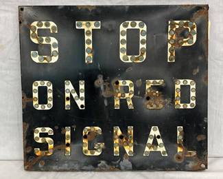 Porcelain Railroad Stop Sign with Cat Eyes, 25 1/2 x 22 1/2 Inches