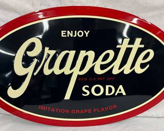 27 x 16-Inch Grapette Soda Embossed Metal Advertising Sign
