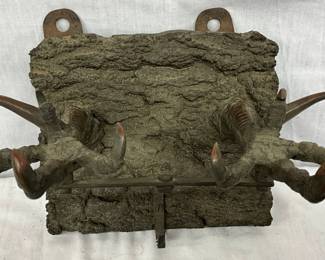 Brass Wall-Mounted Hat Holder with Turkey Feet Motif, 8in x 9in