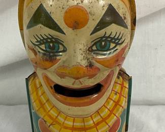 Early Tin Lithographed J. Chein Clown Bank, 3 x 5 Inches