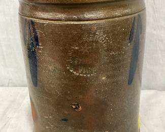 7” x 9” Brown Stoneware Crock with Cobalt Blue Decoration