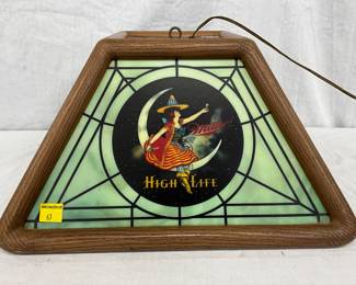 Miller High Life Square Hanging Light Fixture with Faux Stained Glass Panels