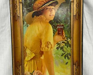 Coca-Cola Tin Serving Tray 1916 Woman in Yellow Dress, 9in x 19in