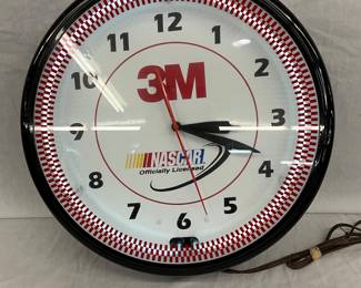 Contemporary 20-Inch NASCAR Neon Light-Up Clock Featuring 3M Logo