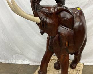 36 x 41-Inch Carved Elephant Sculpture with Tusk Accents