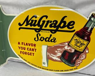 Tin NuGrape Soda Double-Sided Sign With Bottle Graphic