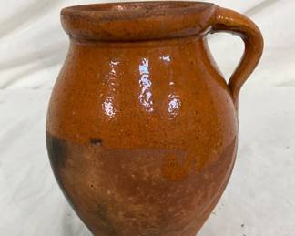 Early Redware Pitcher with Handle, 6 x 8 Inche