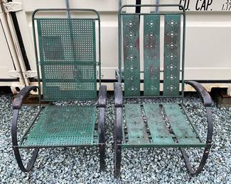 Vintage Metal Patio Rocking Chairs with Decorative Cutout Design