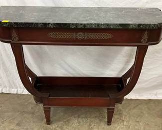 Mahogany Console Table with Green Marble Top and Brass Accents