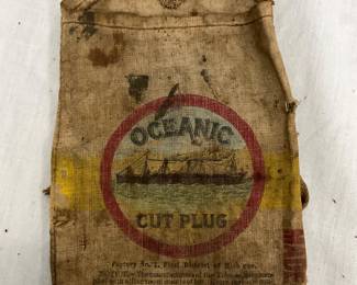 Early Oceanic Cut Plug Tobacco Bag with Ship Motif, 4.5 x 7 Inches