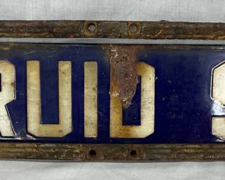 Porcelain ‘Druid St.’ Street Sign with Metal Frame, 20 x 5 1/2 Inches