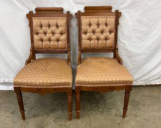Carved Parlor Chairs with Upholstered Seats