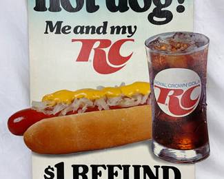 22×33 RC Cola Cardboard Advertisement Featuring Hot Dog Promotion