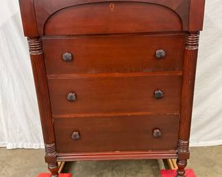 Early Mahogany Bachelor’s Chest with Original Pulls and Fluted Columns