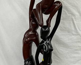 9X16 Carved Mahogany African Statue Depicting a Human Tower