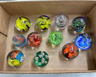 Hand-Blown Glass Paperweights with Abstract Designs