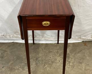 Mahogany Drop-Leaf Side Table with Drawer and Brass Pull