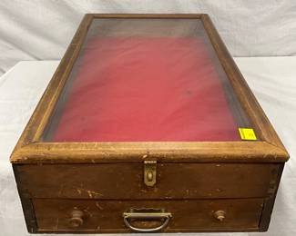 Wooden Display Case with Glass Top and Drawer