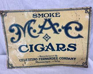 Metal Cigar Sign Advertising ‘Smoke M.A.C. Cigars’ by Celestino Fernandez Company