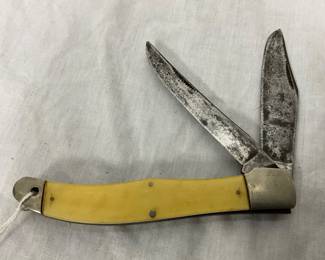 JC Higgins Double Blade Folding Pocket Knife with Yellow Handle