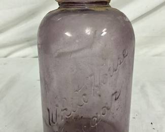Purple Stained White House Vinegar Jar with Embossed Text, 5×10 Inches