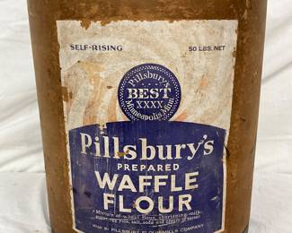 Early 1930s Pillsbury’s Waffle Flour 50-Pound Cardboard Can
