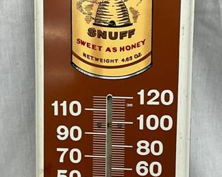 Honey Bee Snuff Advertising Metal Thermometer, 6in x 16in