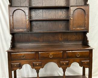 Early Welsh Hutch with Upper Shelves and Lower Drawers