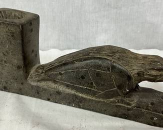 Carved Stone Pipe with Bird Motif, 8 1/5 x 4 Inches