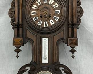 Early Vintage Wall Clock with Thermometer and Barometer