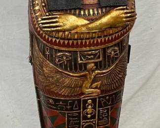 Egyptian-Style Carved Wood Sarcophagus Cabinet, 21 Inches Wide and 75 Inches Tall
