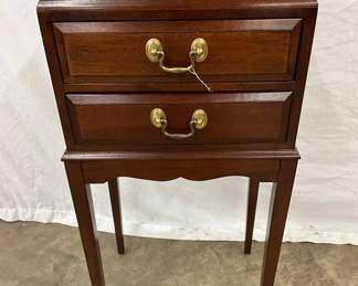 Two-Drawer Mahogany Nightstand with Brass Hardware