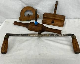Vintage Woodworking Tools Including Wooden Spokeshave and Marking Gauges