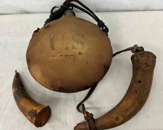 Early US Canteen and Powder horns