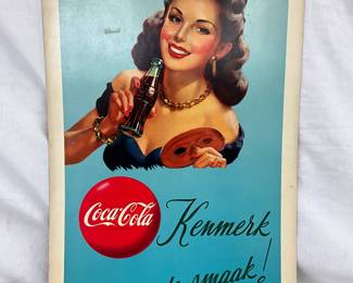 Coca-Cola Cardboard Advertisement Featuring Woman, 16 1/2 x 27 Inches