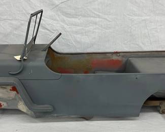 Early Jeep Pedal Car Body, Gray Metal, 39 x 13 1/2 x 16 1/2 Inches