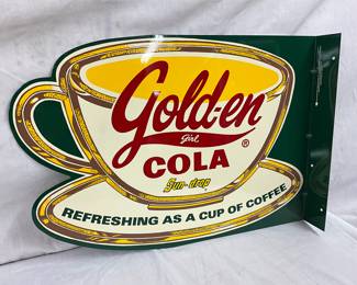 Golden Cola Metal Advertising Sign with Cup Design