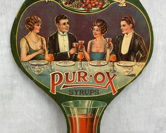 Vintage Cardboard Advertising Fan for Pur-Ox Syrups, 8 1/2 x 11 Inches